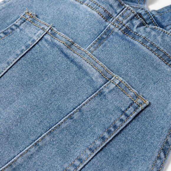 B315 Dusk Blue Adjustable Buckle Barrel Denim Overalls - Picture 8 of 10